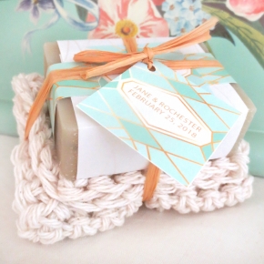 24 Custom Soap and Washcloth Kits Geo Collection Green Daffodil